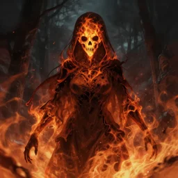 ghost of the fire by Anna Dittmann, digital art, horror, trending on artstation, anime arts, featured on Pixiv, HD, 8K, highly detailed, good lighting, beautiful, epic, masterpiece