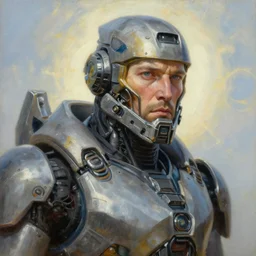 portrait oil painting, perfect expression, subconscious connects, purified consciousness, riddick, hyperion, robot character portrait, ultra realistic, wide angle, intricate details, mass effect, artifacts, luminous skies, highly detailed, michael cheval, peter mohrbacher, boris vallejo, jessica rossier, oil painting, highly detailed, cinematic lighting, unreal, natural tpose