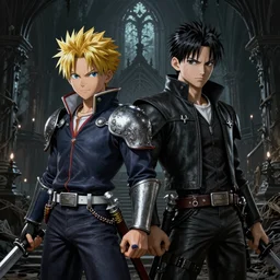 Edward and Alphonse from Fullmetal Alchemist in Dark Souls 3, artstation, gothic, horror, fantasy, 4k, cinematic, unreal engine