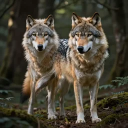 ! werecreature consisting of a! human and wolf, photograph captured in a forest
