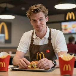 Thomas Shelby working in McDonald's, 8k render, cinematic lightning, ultra hd
