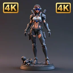 80mm resin detailed miniature of a beautiful lady, detailed high-tech armor, futuristic, cyber goggles, pods, Product Introduction Photos, 4K, Full body