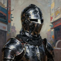 greg manchess oil matte portrait painting, the black knight tis but a scratch, monty python, masterpiece, highly detailed, scifi, deep focus, elegant, digital painting, street art, trending artstation, sharp focus, shading, dramatic illumination, ultra realistic, 4 k, art by greg rutkowski wlop rossdraws