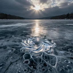 reflective fractal over an icy lake