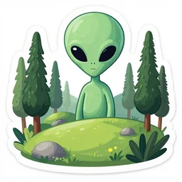 beautiful alien landscape, sticker illustration