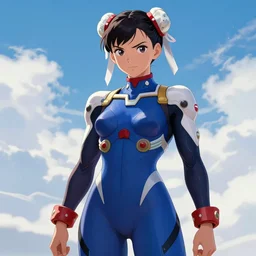 young female character inspired by chun li in a plugsuit, digital art made by makoto shinkai and wlop, anatomically correct, extremely coherent, hd