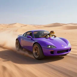 turtle driving a fast purple car in the desert, trending on artstation, cinematic