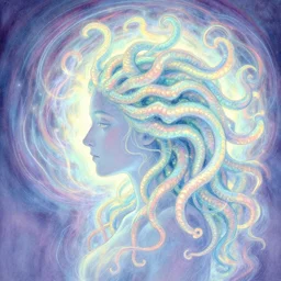 side profile, medusa, gloomhaven, luminescent, colorful swirly magic ripples, pastel colors, by greg manchess, huang guangjian, gil elvgren, sachin teng, greg rutkowski, jesper ejsing, ilya kuvshinov