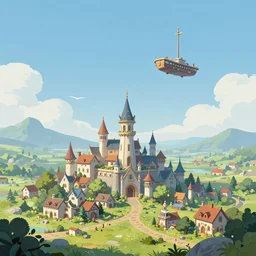 landscape an fantasy town in the sky and an sky - ship flying towards it, andreas rocha