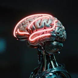 2 8 mm macro photo of a metal brain with neon tubes half covered with cybernetic enhancements as seen from a distance, by greg rutkowski, canon 5 0 mm, film, photography, cyberpunk, esuthio, craig mullins, 1 / 4 headshot, cinematic lighting, dystopian scifi gear, gloomy, profile picture, mechanical, half robot, implants, solarpunk, blade runner