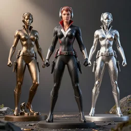 black widow, bronze statue and silver, unreal engine, high detailed