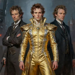a man dressed in a gold and silver costume, art by john howe, gaston bussiere, and zack snyder, deviantart, fantasy art, reimagined by industrial light and magic, oil on canvas, hd