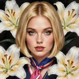 a beautiful fashion blond flight attendant with dark brown eyes and bob cut, frank outfit, symmetrical, maximalist, lily frame, art by ilya kuvshinov, rossdraws, sharp focus, art by wlop and artgerm, extreme detail, detailed drawing, hyper detailed face