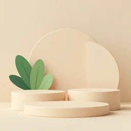 background, beige background, 3 d render, geometric platform, scene with leaf, display, 3 d background product, showcase on pedestal, vector, podium. stand to show cosmetic product. 3 d stage, display podium