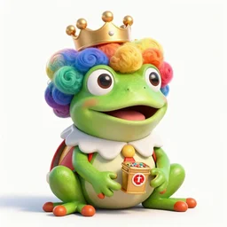 The Clown Frog King wins the jackpot, king pepe with rainbow wig, painting by Frank Frazetta, sketch by Robert Crumb and painting by Ralph McQuarrie