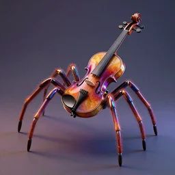3d render of a spider playing a violin, dreamwork style, colorful, shiny,