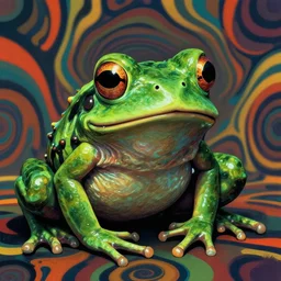 closeup of an adorable, eldritch frog abomination of unimaginable horror by h. r. giger and junji ito, speculative evolution, psychedelic illustration, op art with big bold patterns