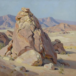 beautiful oil painting of a desert rocks mountains in the distance by Mark Maggiori