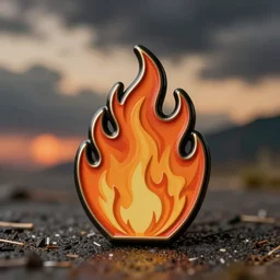 simple yet detailed, illustration fire warning flame enamel pin retro design