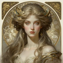 portrait of female transcendental creature, D&D, fantasy, intricate, elegant, highly detailed, digital painting, artstation, concept art, smooth, sharp focus, illustration, art by artgerm and greg rutkowski and alphonse mucha