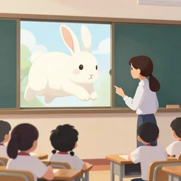 a scene of teacher being interrupted in class by a giant rabbit that hopped in through the window, black and white, comic book art, by yoji shinkawa and takehiko inoue and kim jung gi, masterpiece, perfect