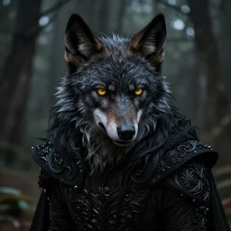 werewolf with black hair, yellow eyes, gothic, intricate, elegant, dramatic lighting, forest background, highly detailed, lifelike, photorealistic, digital painting, artstation,  illustration, concept art, smooth, sharp focus, art by John Collier and Albert Aublet and Krenz Cushart and Artem Demura and Alphonse Mucha