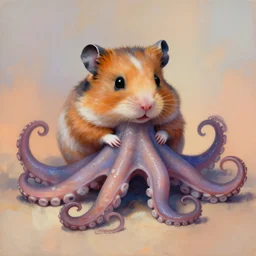 painting of octopus hamster hybrid, by zdzislaw beksinski, by lewis jones, mattias adolfsson, cold hue's, warm tone gradient background, concept art, digital painting