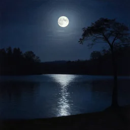 moonlit lake by caravaggio, photorealistic,