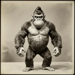 donkey kong, portrait, full body, symmetrical features, silver iodide, 1 8 8 0 photograph, sepia tone, aged paper, sergio leone, master prime lenses, cinematic