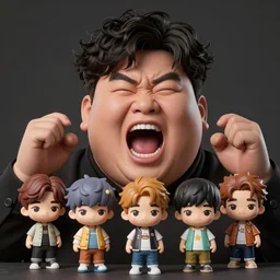 kim jong un doll screaming with bts boy band dolls octane render