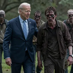 a still shot from the movie 28 days later, with infected Joe Biden and Ethan Van Sciver zombies