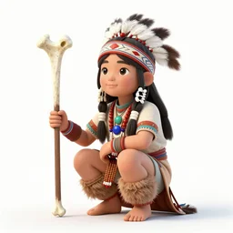 a cute native american girl, half - crouched, in hand have weapon bone, under her feet is a sit big cat. anime, manga, hyper detailed, 8 k, hdri, digital painting, artstation