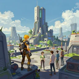 photo environement post futurist rooftop : 4, 4 k rtx hdr volume light concept studio matte painting environement digital illustration style art that looks like it is from borderlands and by feng zhu and loish and laurie greasley, victo ngai, andreas rocha, john harris by jesper ejsing, by rhads, makoto shinkai and lois van baarle