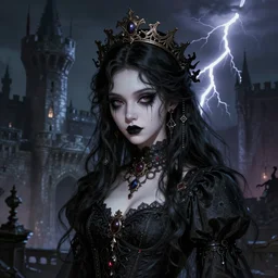 A epic fantasy portrait of a cute goth woman, castle setting, horror movie lightning, intricate, elegant, highly detailed, digital painting, artstation, concept art, matte, sharp focus, illustration, art by Artgerm and Greg Rutkowski and Alphonse Mucha