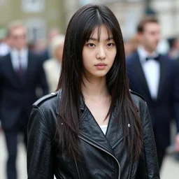 ektachrome, youthful asian demure, exquisite features, feminine cut, frontiers in flight leather, queen elizabet ii, adidas, monty python, sebastian faena