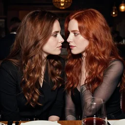a photo of blackbead on a date with a redheaded woman