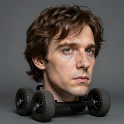 Giant head of david copperfield with four wheels