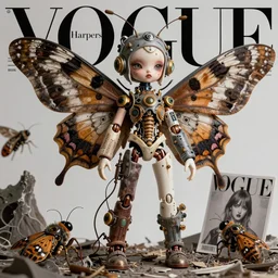 portrait of a beautiful jointed art doll, super dollfie, bjd, biopunk, solarpunk, dystopian, abandoned, giant moths, surreal, simon stalenhag, fashion magazine, vogue, harper's bazaar art, id magazine, intricate, 8 k render in octane, sharp focus