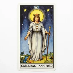 beautiful tarot card of the goddess of knowledge and stars by carol bak and dan mumford and alex grey, oil on canvas, intricate border, symmetrical, portrait, 8k highly professionally detailed, HDR, CGsociety