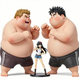 illustration of two fat nerds fighting with each other for the anime figurine, created by hasui kawase, super - detailed, a lot of tiny details