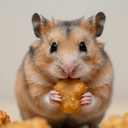 a hamster eating a chicken nugget, close up, dslr photo