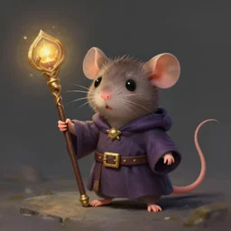 cute little anthropomorphic rat, wielding a magic staff, tiny, small, short, Wizard robe, cute and adorable, pretty, beautiful, DnD character art portrait, matte fantasy painting, DeviantArt Artstation, by Jason Felix by Steve Argyle by Tyler Jacobson by Peter Mohrbacher, cinema
