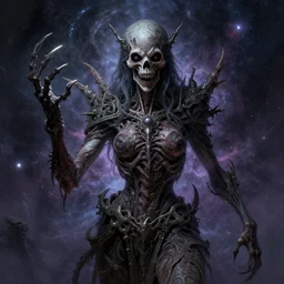 : fantasy magic,, intricate, sharp focus, illustration, highly detailed, digital painting, concept art, matte, jahbu art, skinwalker, horror, scary, cosmic, cosmos