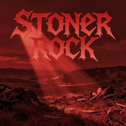 stoner rock album cover, red album cover, acid font, psychedelic font, heavy metal album cover