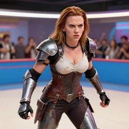 angry scarlett johansson wearing scrap armour as battle angel alita, participating in rollerball area, crowds cheer in the background, manga style, pencil and ink, full body pose, movement effects, dramatic lighting,