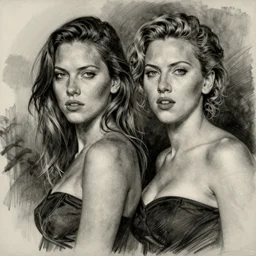 charcoal drawing of kate moss and scarlet johansson by egon schiele