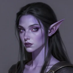 a portrait of a tiefling with light purple skin and black hair, stunning digital painting trending on artstation