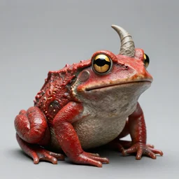 demon red frog made with stone with horn on this head, asia style, fantasy, by greg rutkowski, artstation, chimerical, ultra detailed, macro photography