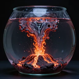 a lava irruption in a fish bowl