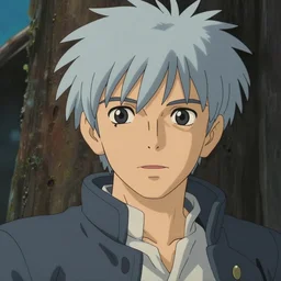 a shot of dante from devil may cry in howl's moving castle movie, movie shot, anime, hightly detailed, rescalated 4 k, detailed, straight face, detailed face, studio ghibli